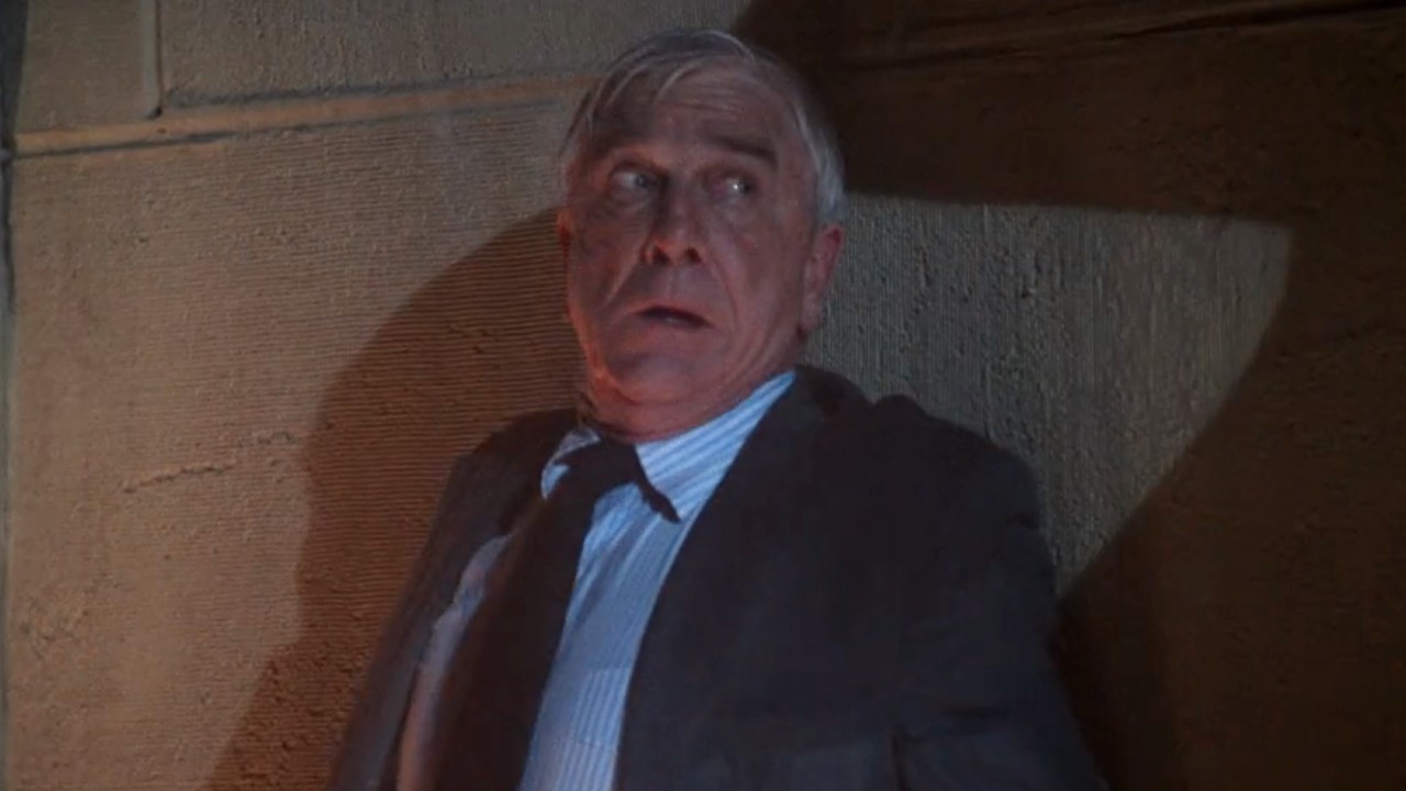 Leslie Nielsen looking scared.