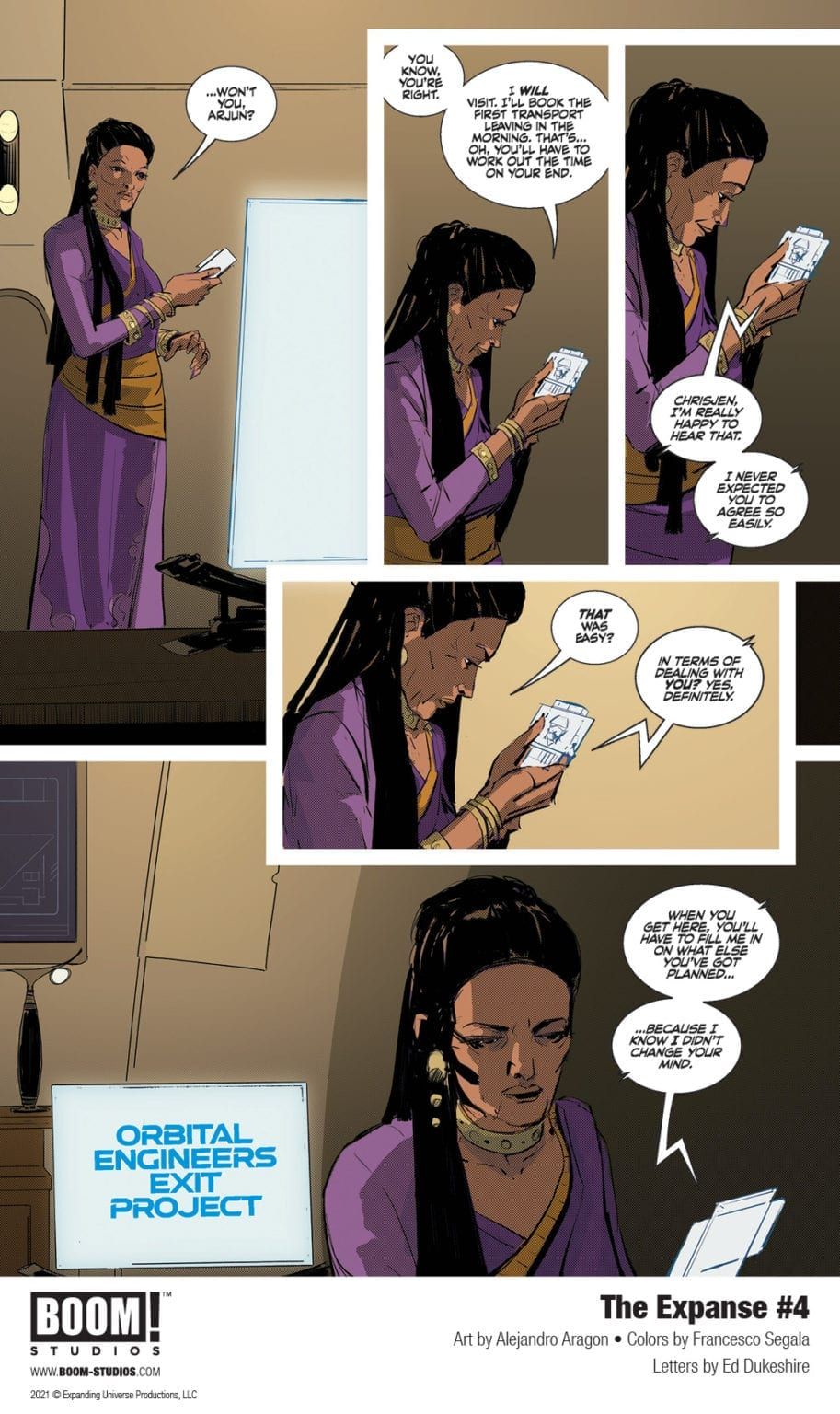 Bobbie Draper and Chrisjen Avasarala face a final threat in the climax for Boom! Studios' "The Expanse #4."