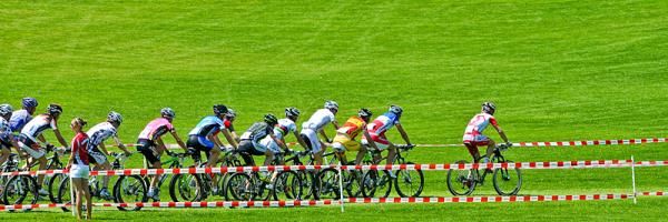 The elite men race at the Swiss Bike Trophy in Bern, Switzerland. Eventual winner Julien Absalon sits in second.