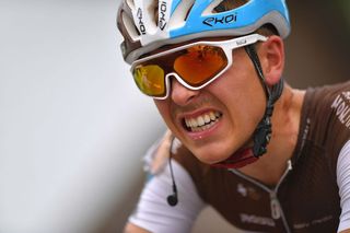 AG2R La Mondiale's Benoit Cosnefroy shows the pain of having crashed at the end of stage 2 in Angaston at the 2019 Tour Down Under