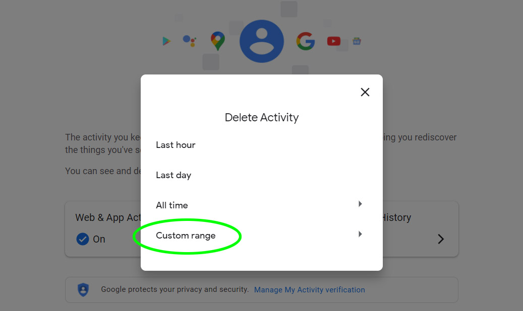 How to delete Google Search history - select custom date range