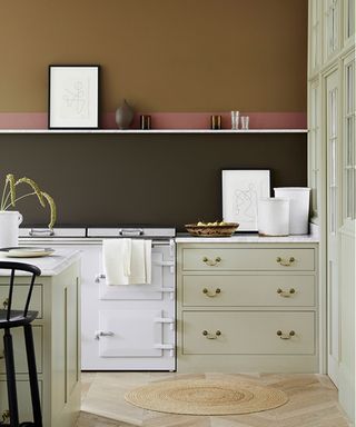 Kitchen wall decor with brown painted striped wall