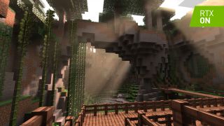 Rayos de sol a través de árboles en Minecraft con trazado de rayos