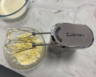 Image of Cuisinart mixer being used during a test to make whipped cream