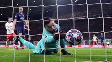 Tottenham goalkeeper Hugo Lloris fails to save Marcel Sabitzer’s second goal for RB Leipzig