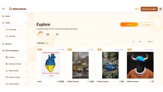 A screen shot of the BakerySwap NFT marketplace