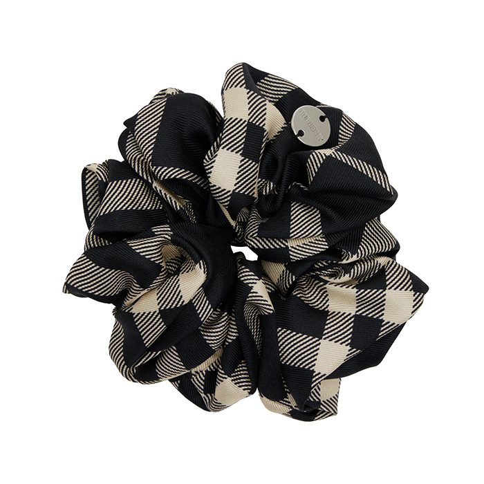 Burberry, Beige 
Black Check Silk Scrunchie