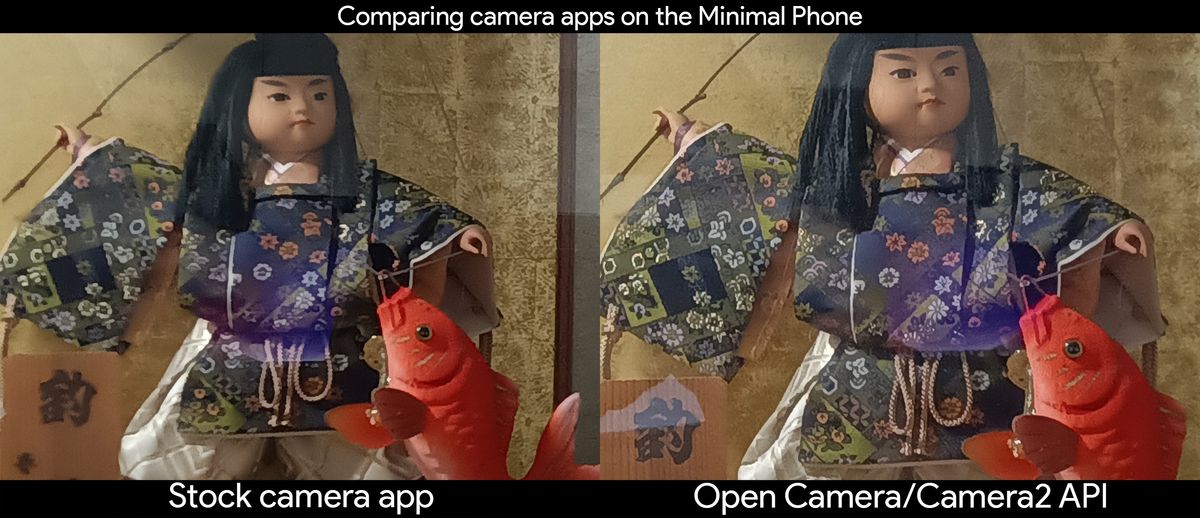 Comparing the stock camera app to the Open Camera app with camera2 API on the Minimal Phone