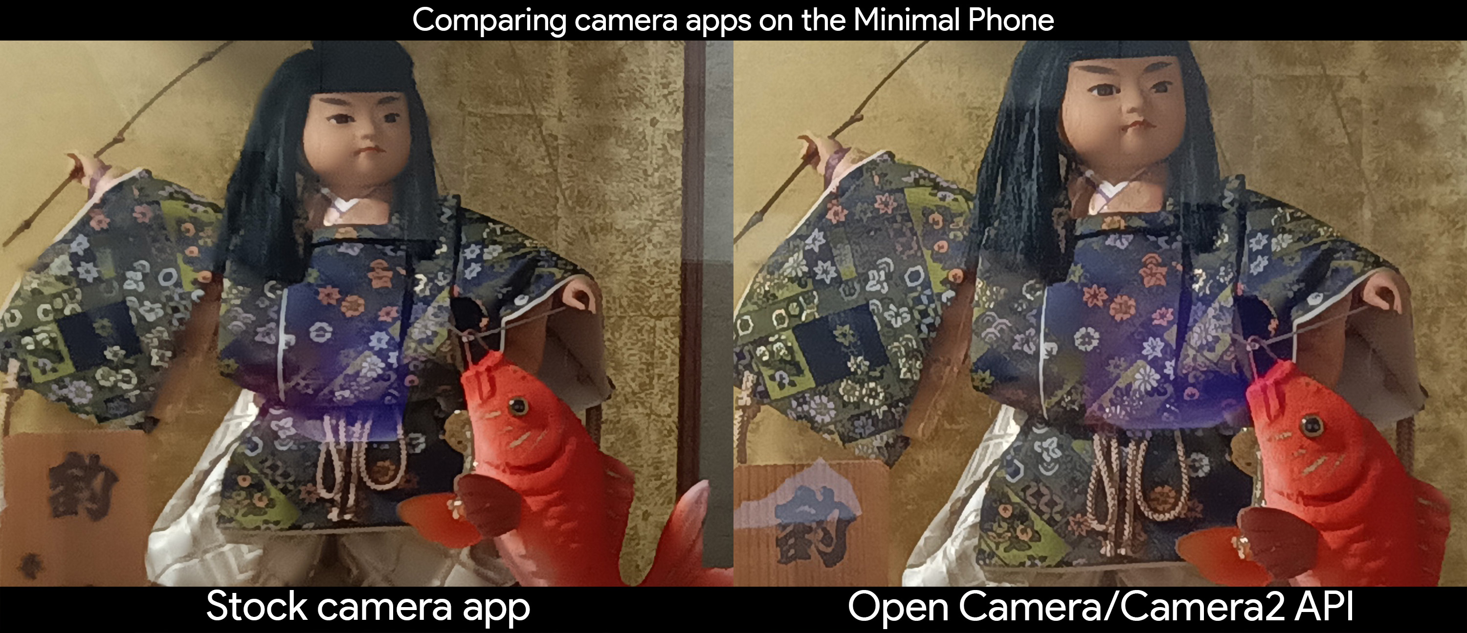 Comparing the stock camera app to the Open Camera app with camera2 API on the Minimal Phone