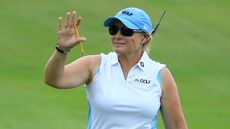 Karen Stupples broadcasting for the Golf Channel in 2019