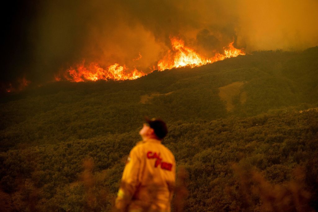 A firefighter near the Ranch Fire.