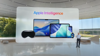 Screenshot of WWDC with Apple Intelligence and Apple devices on the screen