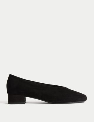 Suede Block Heel Square Toe Court Shoes