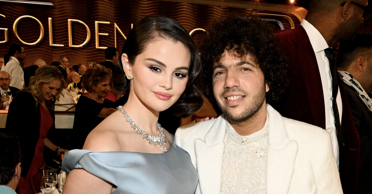 Selena Gomez, Benny Blanco during the 82nd Annual Golden Globes held at The Beverly Hilton on January 05, 2025 in Beverly Hills, California.