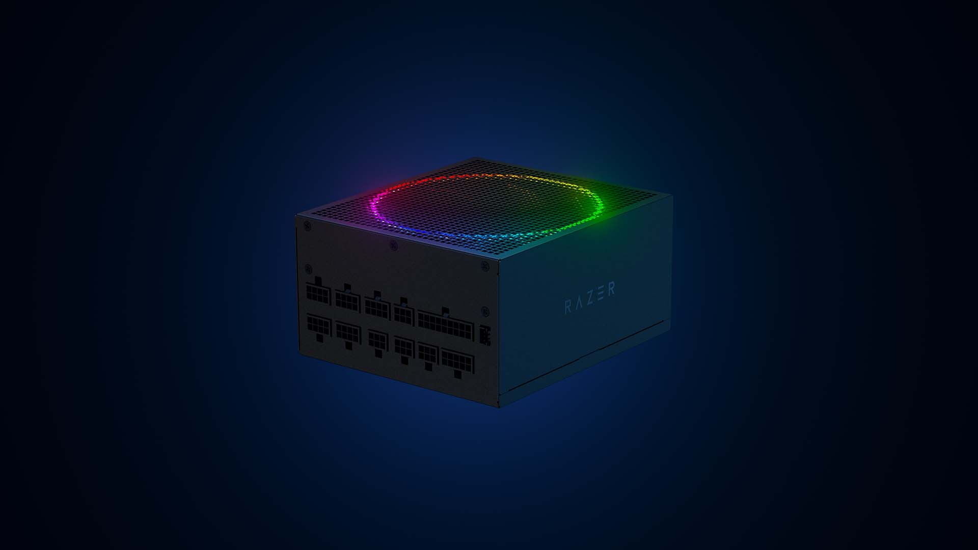 Razer's new PSU with RGB enabled outside of a case