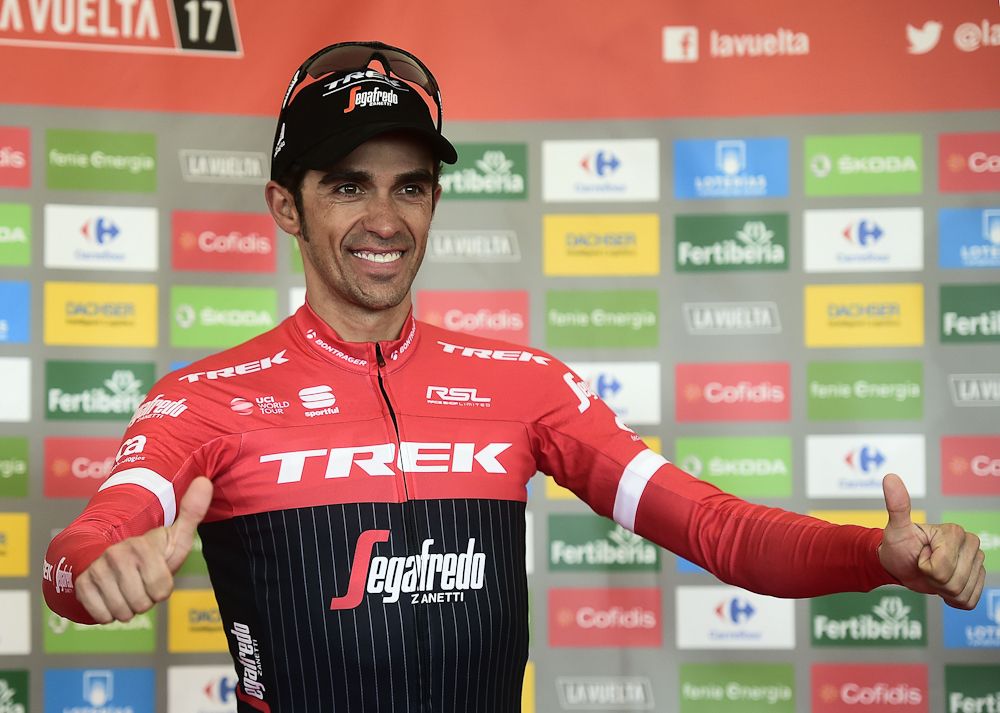 Alberto Contador on the podium after winning stage 20 at the Vuelta