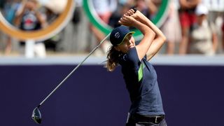 Pia Babnik hits driver at the Paris 2024 women's Olympic golf tournament