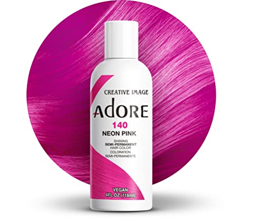 Adore Semi Permanent Hair Color - Vegan and Cruelty-Free Pink Hair Dye - 4 Fl Oz - 140 Neon Pink (pack of 1)
