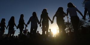 School shooting survivors holding hands