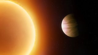 a brownish planet orbiting close to a fiery star