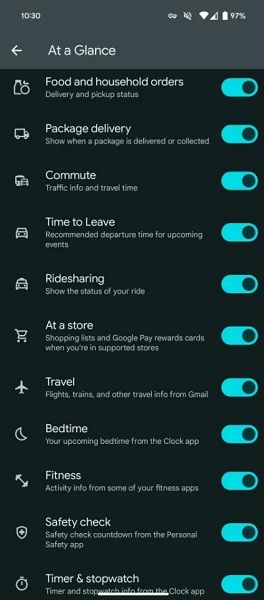 Additional toggleable options for the At a Glance widget.