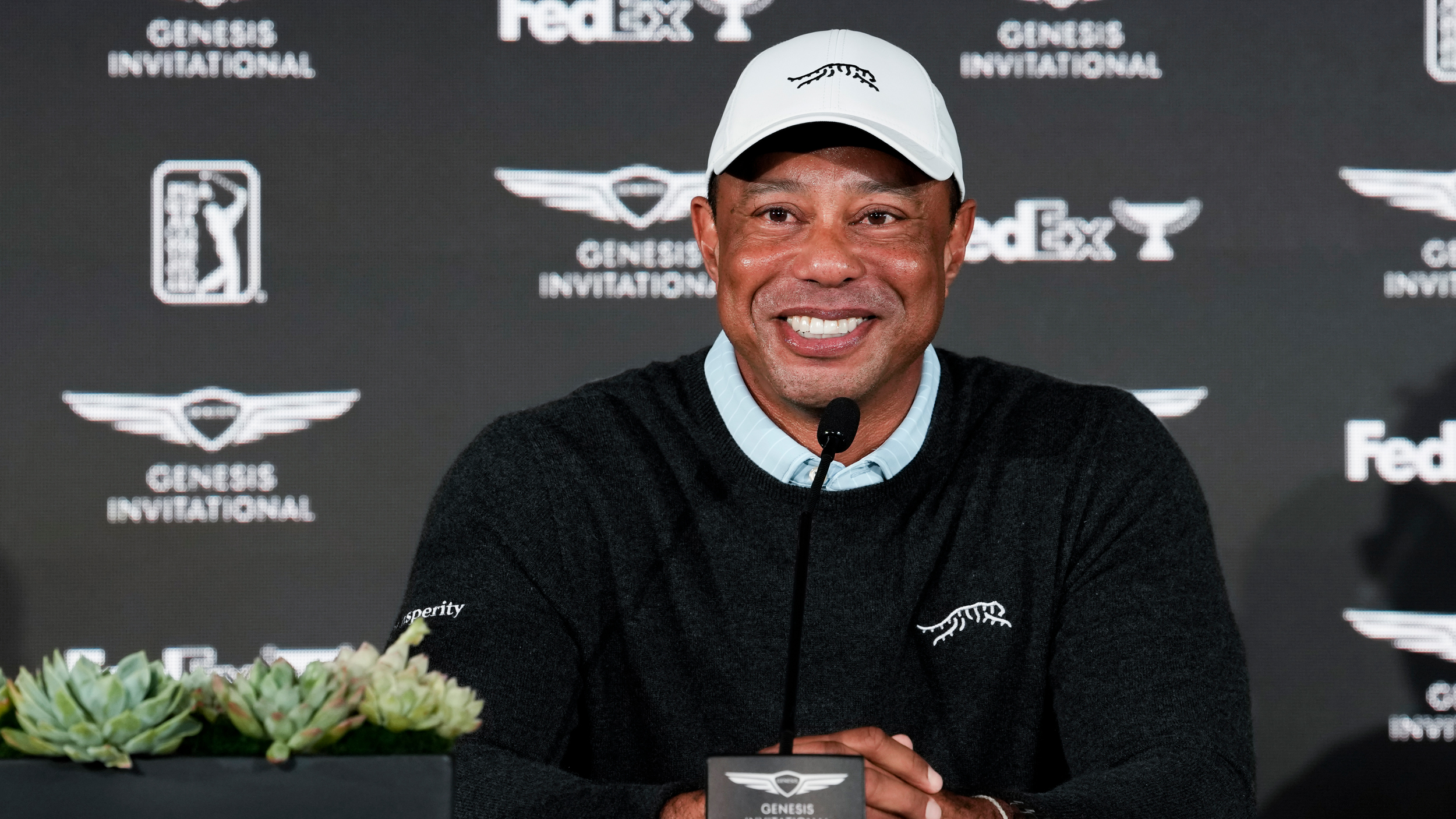 Tiger Woods speaks at a Genesis Invitational press conference