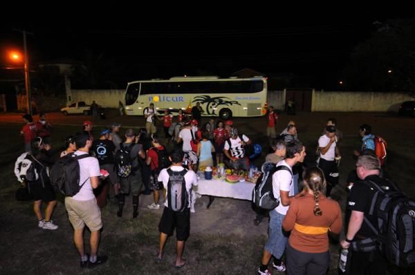 Racers endured a lengthy trip by bus to get to the start.