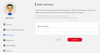 Nintendo Switch Online add member email
