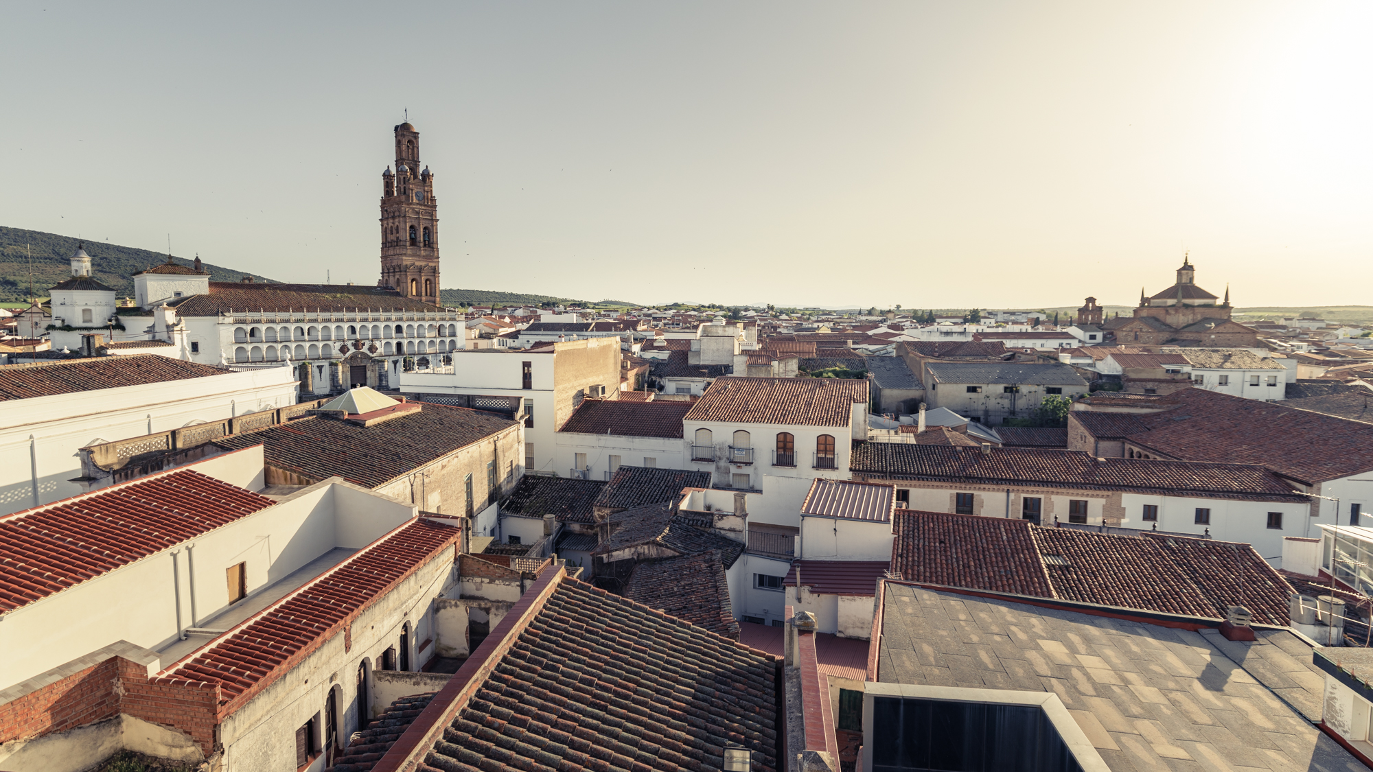 A view across the rooftops in the town of Llerena, Spain
