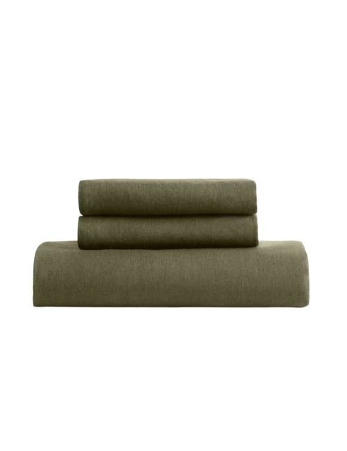 European Linen Fitted Sheet Set in Dusty Olive