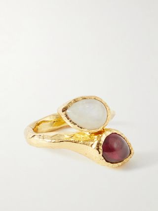 Prado Teardrop Gold-Plated, Garnet and Moonstone Ring