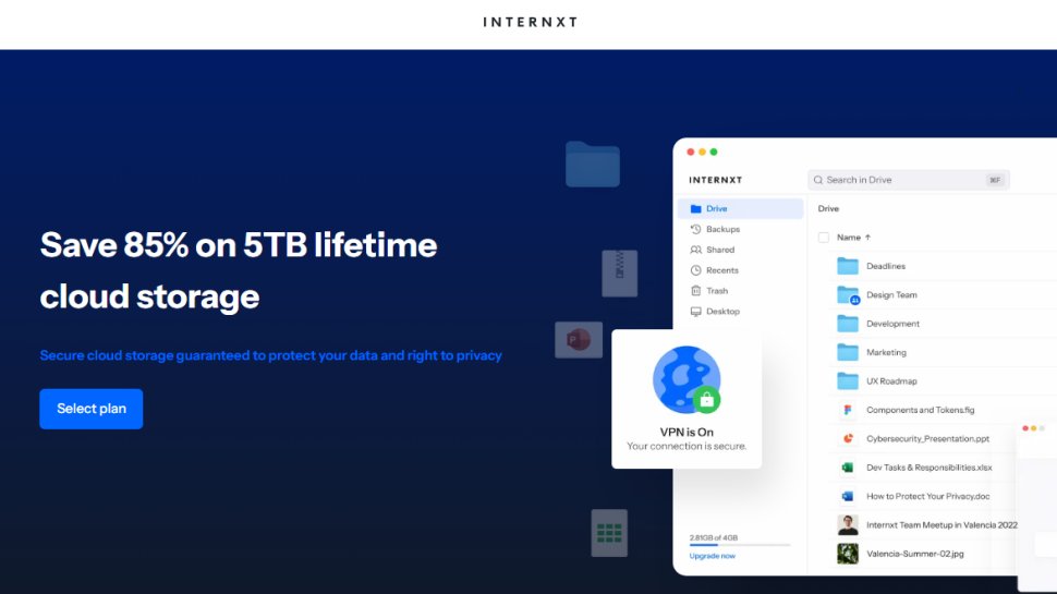 Website screenshot of Internxt (September, 2025)