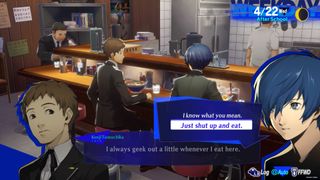 A screenshot of the protagonist talking to Kenji Tomochika in Persona 3 Reload.
