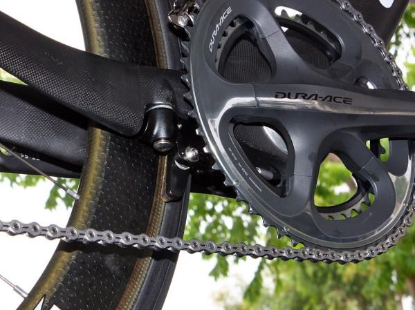 The proprietary rear brake is tucked neatly below the chain stays.