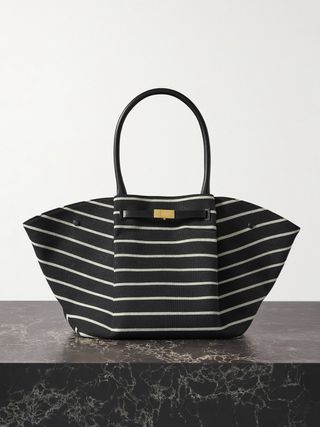 + Net Sustain New York Leather-Trimmed Striped Canvas Tote