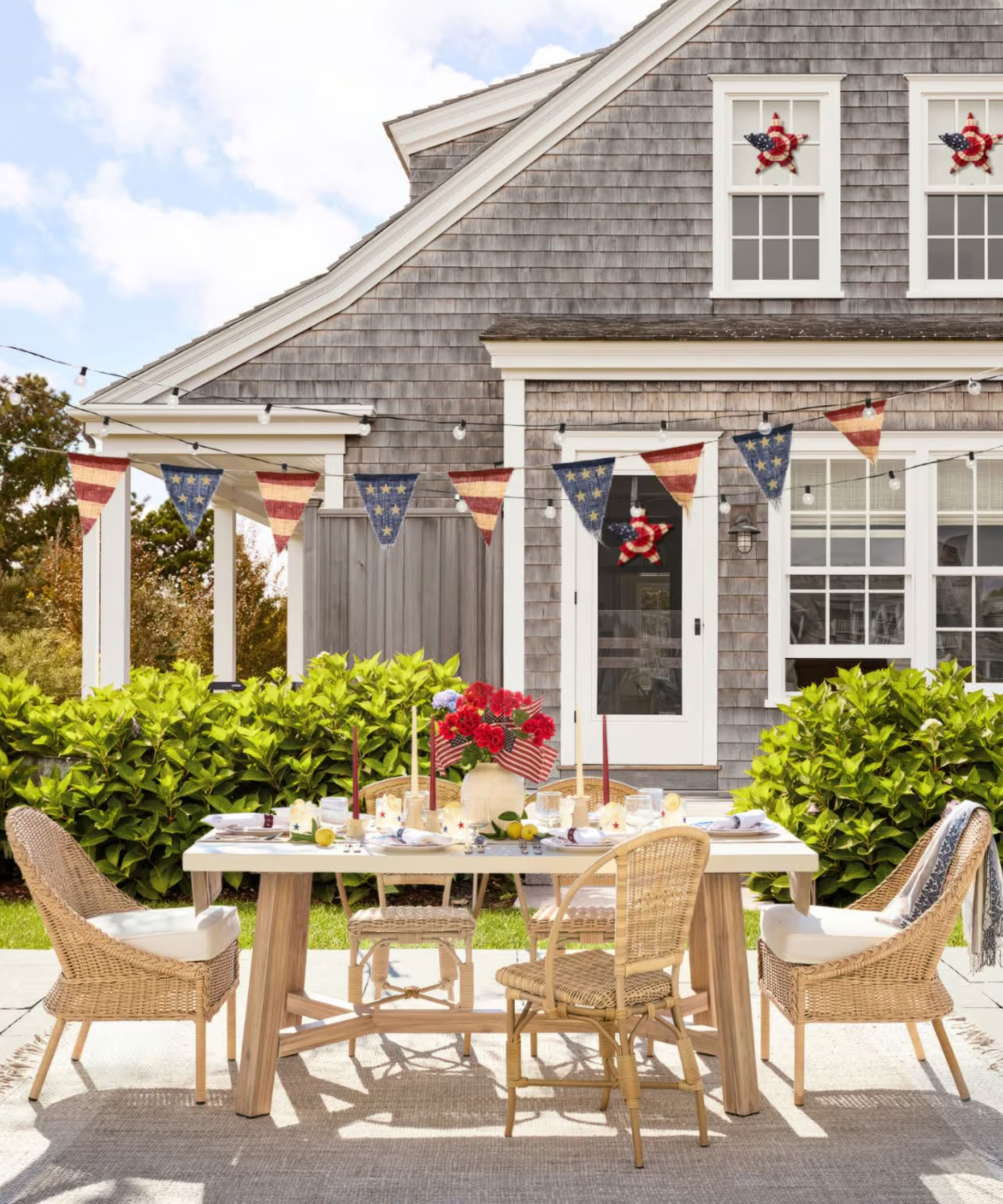 a table set for 4th of July and 4th of July decor