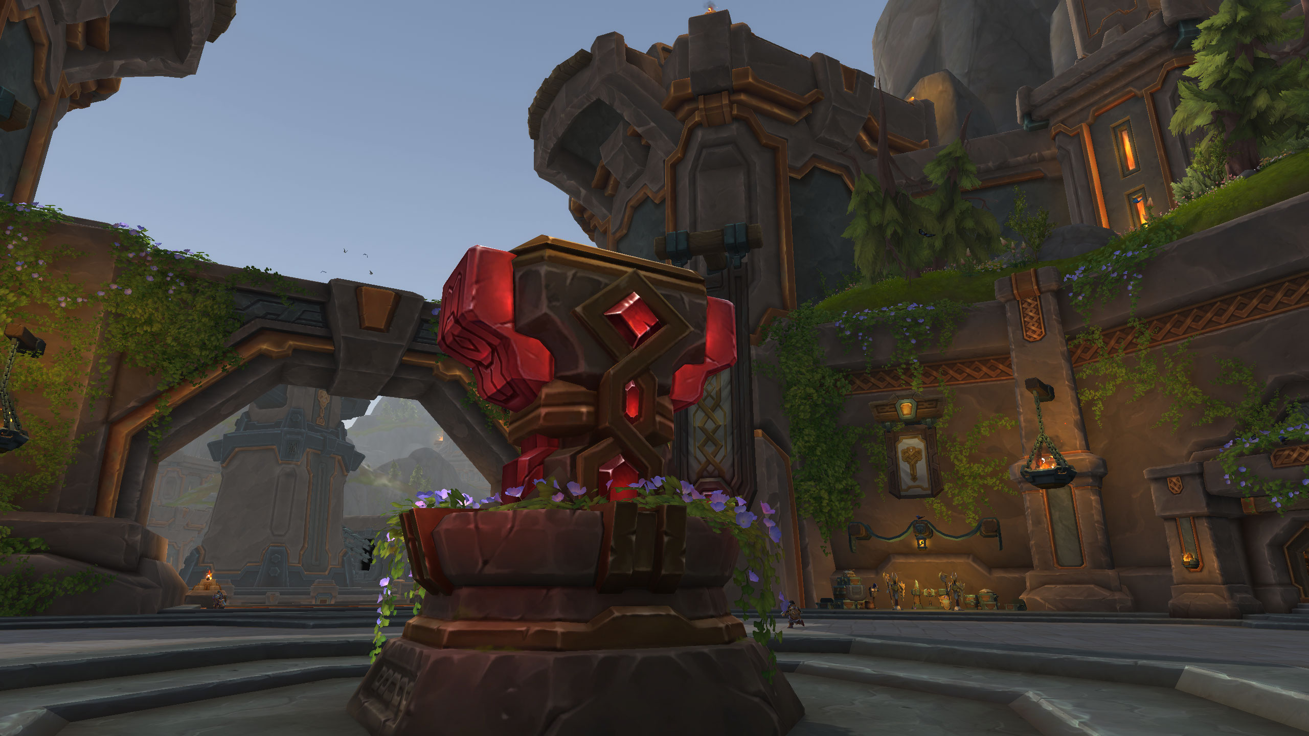 An image of a hammer statue within the Isle of Dorn in World of Warcraft: The War Within.