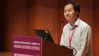 Chinese geneticist He Jiankui speaks during the Second International Summit on Human Genome Editing at the University of Hong Kong on Nov. 28, 2018.