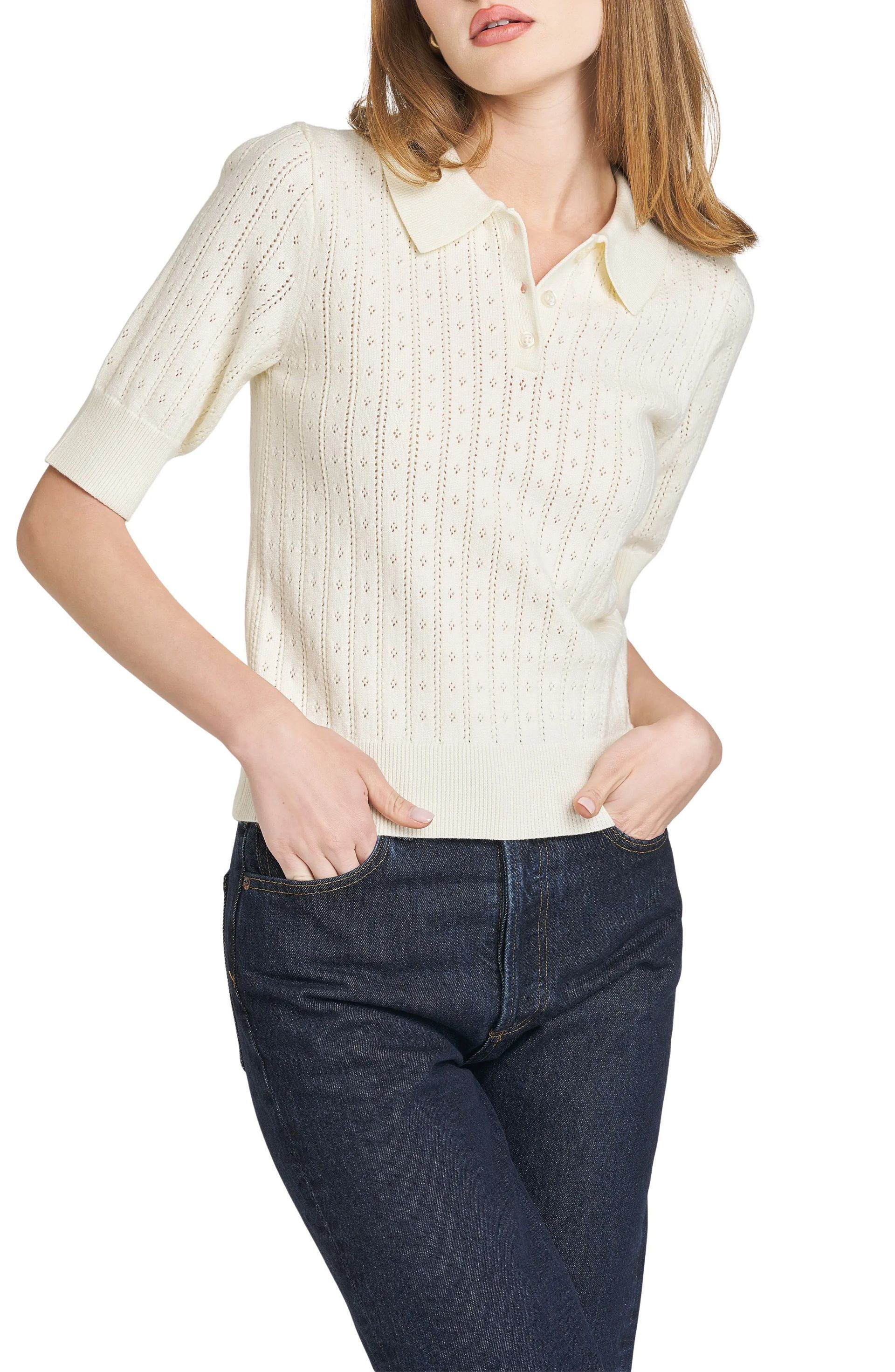 WAYF, Taylor Short Sleeve Pointelle Polo Sweater