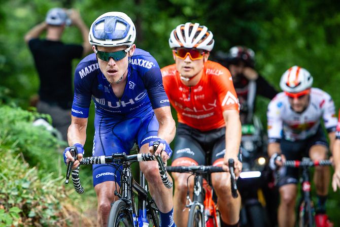 Gavin Mannion (UnitedHealthcare) leads over the top of the climb during the US Pro Road Race National Championships on June 24, 2018 in Knoxville, Tennessee