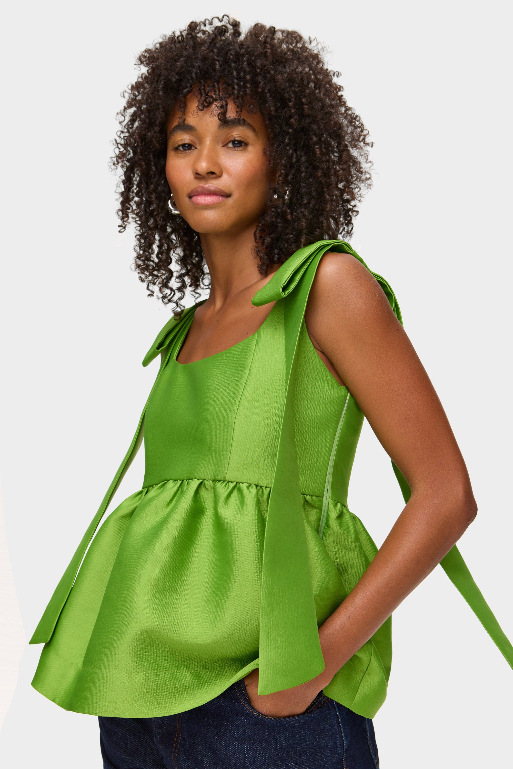 Alina Bow Peplum Satin Top