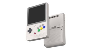 Retroid Pocket PR Classic handheld in white with view of front and back.