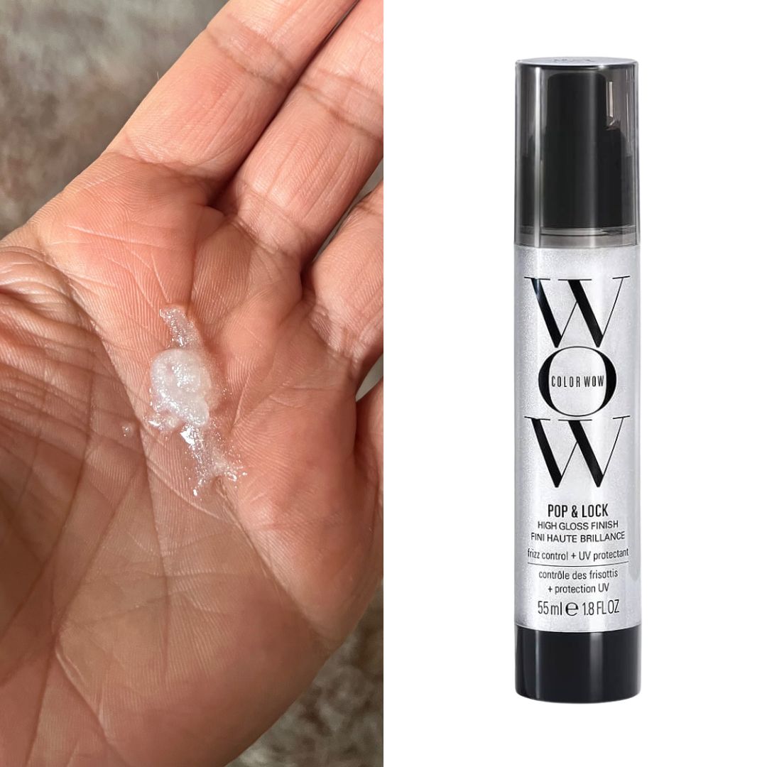 Color Wow Pop & Lock next to drip of product on hand