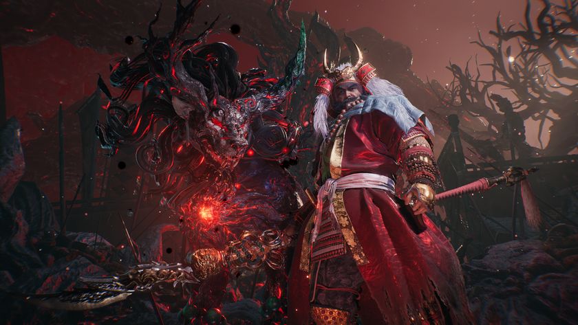 Warlord Shingen Takeda in Nioh 3, accompanied by a horned demon.