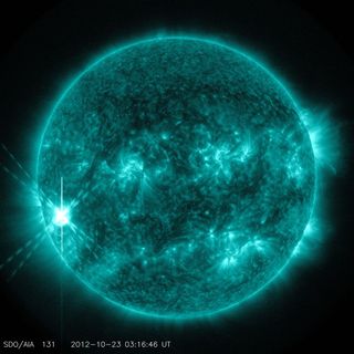 131 Angstrom Wavelength Image of Solar Flare Oct. 22, 2012