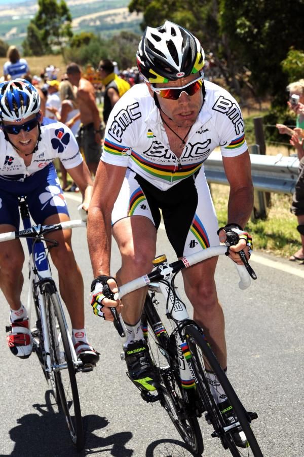 Cadel Evans (BMC) launches his attack on Old Willunga