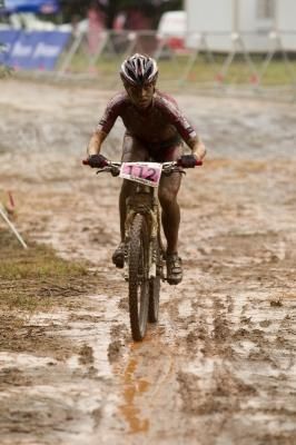 A muddy Willow Koerber (Trek World Racing)