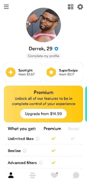 Bumble BFF's profile tab with subscription options
