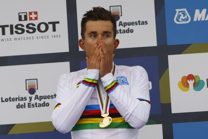Michal Kwiatkowski (Poland) could hardly believe he had won the world title