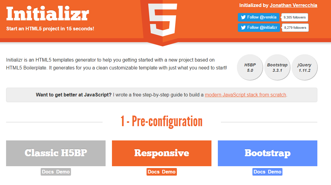 HTML boilerplate: Initializr